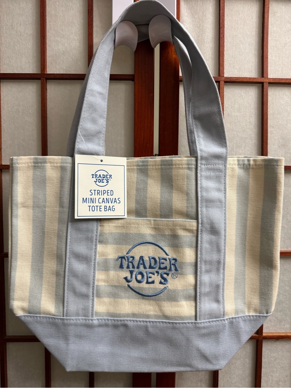 Trader Joe's Light Blue  Striped Canvas Tote Bag